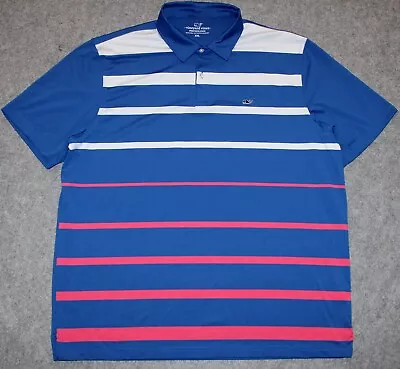 VINEYARD VINES GOLF STRIPED PREFORMANCE S/S 1K6040 Pink + Blue Sz XXL Polo Shirt • $16.19