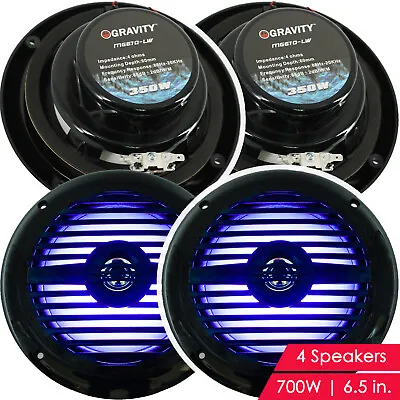 4x Gravity 700  Watts 6-1/2  2-Way Marine Boat Audio Speakers 6.5  BLACK LED • $57.99