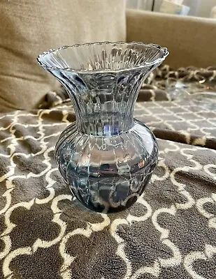 Optic 6.5” Blue Purple Iridescent Swirl Ribbed Hand Blown Glass Vase Mexico • $10