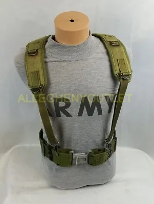 US ARMY Medium GRAY Buckle Pistol Web Belt & Y SUSPENDERS SET LBE ALICE VGC • $19.90