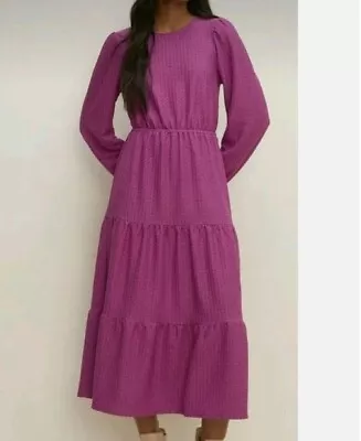 Oasis Size Small 10 12 Purple Textured Tiered Midi Dress BNWT RRP £55 • £0.99