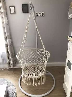 £150 • Buy Hanging Cotton Hammock Chair Outdoor / Indoor Garden Rope Swing Seat With Frame