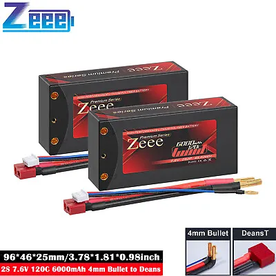 2xZeee 7.6V 2S Shorty Lipo Battery 6000mAh High Voltage 120C 4mm Bullet To Deans • £75.99