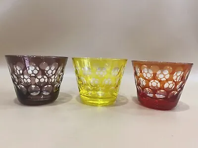 Vintage Lot Of 3 Multicolor Polka Dot On The Rocks Glasses Barware  • $29.99