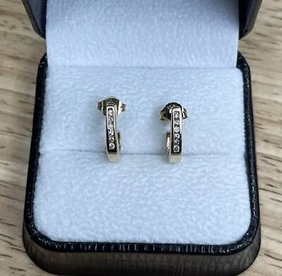 9K Yellow Gold Diamond Hoop Channel Set Earrings Hallmarked EdwardsJewellers • £195