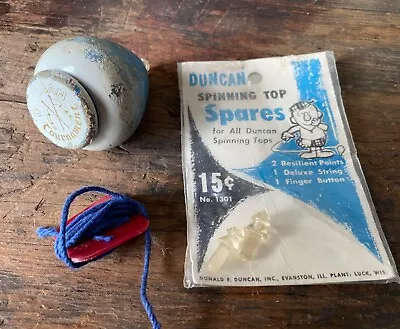 Vintage Duncan Tournament Spinning Top & Package Of Extra Tips And Finger Button • $5.99