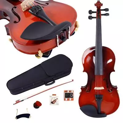 Glarry 1/8 Natural Maple Wood Acoustic Violin Fiddle Set W/ Case Row Rosin Tuner • $39.98