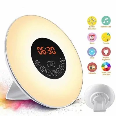 Wake Up Light Lamp Alarm Clock LED FM Radio Sunrise Sunset Simulation Nightlight • £26.99