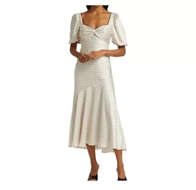 Monique Lhuillier Dotted Satin Twist Midi Dress Size 8 NWT Wedding Beach Travel  • $125