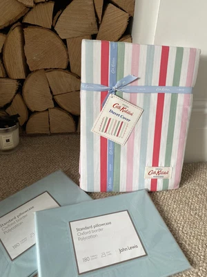 £64.99 • Buy RARE Cath Kidston Bon Bon Stripe Super King Duvet Cover & John Lewis Pillowcases