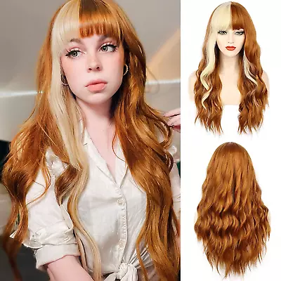 Brown Orange Wig With Bangs Long Wavy Wigs For Women Blonde Wig Synthetic Wig  • $37.04