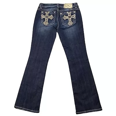 Miss Me Je5921e4r Mid Rise Easy Boot Cut Cross Bling Dark Jeans Sz 27 (29x31) • $39.95