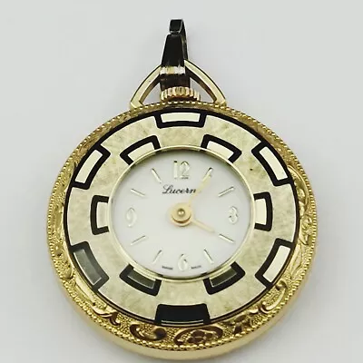 Vintage Swiss Made Lucerne Pendant Watch Necklace Gold-Tone Wind-Up For Repair  • $13.50