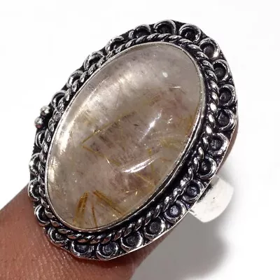 Natural Golden Rutile 925 Silver Plated Handmade Ring US 9.5 Promise Gift GW • $3.99