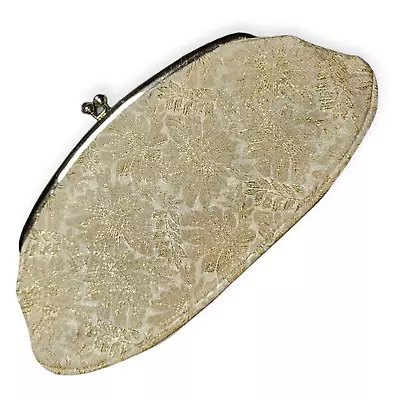 Vintage 1960s Avon Kadin White And Gold Rayon Clutch Handbag Purse Metallic Twee • $12.75