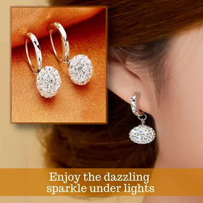 £3.99 • Buy 925 Sterling Silver Plated Classic Disco Ball Diamond Crystal Drop Earrings 