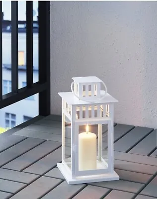 Ikea Borrby Lantern For Block Candle White In/Outdoor 28cm+FREE CANDLES • £19.99