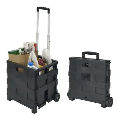 Folding Rolling Shopping Cart Utility Grocery Storage Trolley Basket 80lbs Black • $30.24