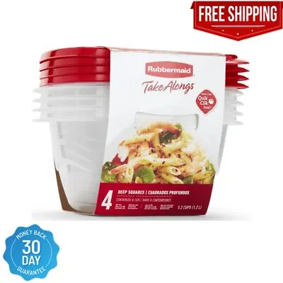 $5.68 • Buy Rubbermaid TakeAlongs 5.2 Cup Deep Square Food Storage Containers, Set Of 4, Red