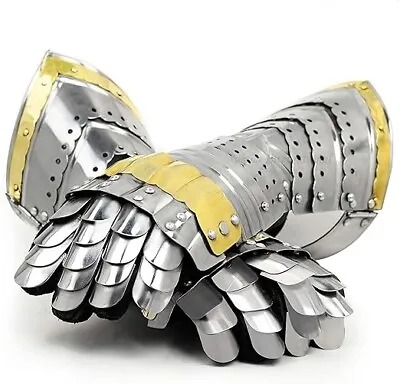 Medieval Gothic Gauntlets 18 G Steel Knight LARP Functional Gloves For Cosplay • $70