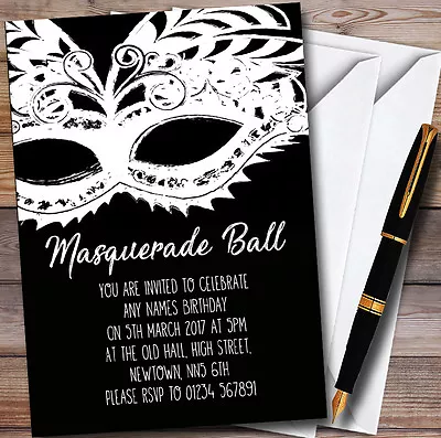 Black & White Mask Masquerade Ball Personalised Party Invitations • £89.95