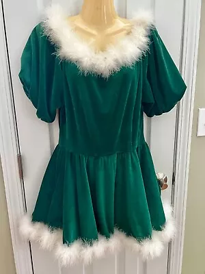 Santa Baby Velvet Christmas Dress With Feathers 1970'S Cosplay Costume Size M • $25