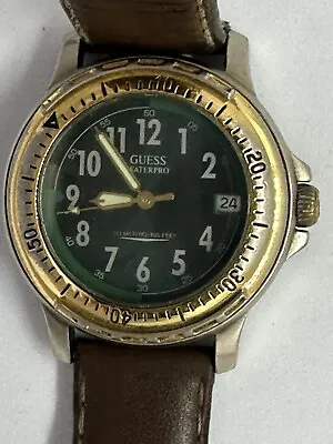 Guess Waterpro 1997 Vintage Mens Watch 36MM New Battery Leather Band Z • $19.99