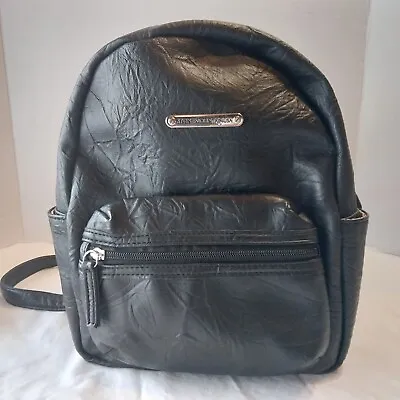 Stone Mountain Mini Backpack Black Faux Leather Handbag Lined Pockets • $24.99