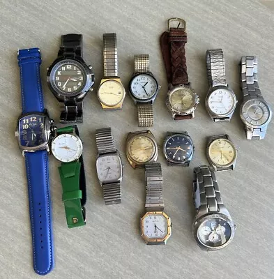 Vintage Lot Of 14 Mens Wrist Watches Waltham Helbros Timex Fossil Activa Lucerne • $20