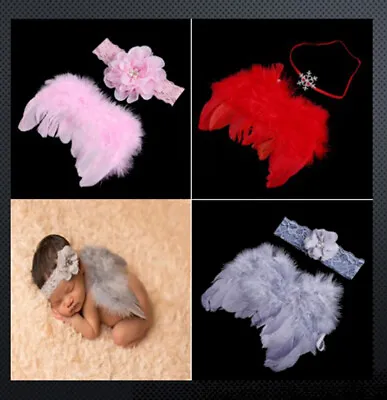 Sweet Baby Set Angel Hairband Wings Spring Costume Photo Shooting 3 Coloring Red • £17.56