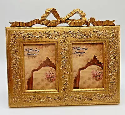 Vintage Wellesley Manor Gold Tone Ornate Double Picture Frame 2.5x3.5” Photo • $25