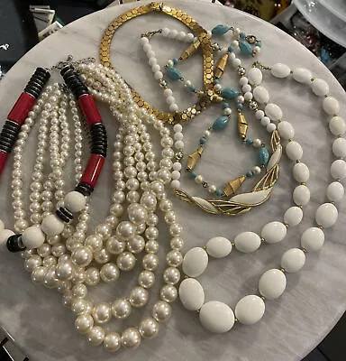 Vintage Jewelry Lot Necklaces TRIFARI Costume Pearls Beads Choker Gold Tone • $28
