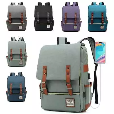 Large Canvas Leather Travel Backpack Rucksack Laptop School Bag For Women Men • $17.63