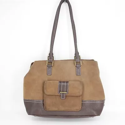 Eddie Bauer Handbag Women Large Brown Two Tone Suede Shoulder Bag Tote • $32.95