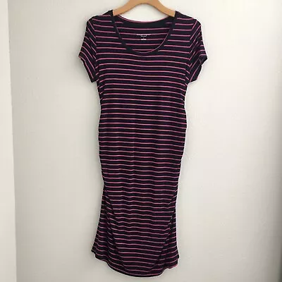 Women's Maternity Liz Lange Navy Pink Stripe T-shirt Dress Sz Small Short Sleeve • $7.99