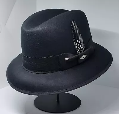 Mens Classic Black Felt Lowrider Hat Fedora Black White  Rooster Feather • $44.95