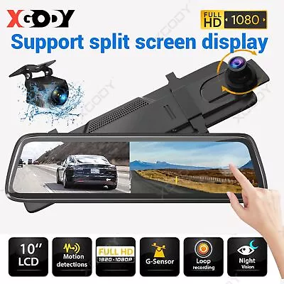 XGODY Dash Camera 10  Front Rear View Cam Car DVR Tail Reversing Mirror Recorder • $49.99