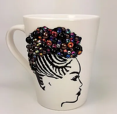 $15 • Buy Rhinestone Afro Girl Coffee Mug Bling Hair Girl Boss Porcelain Tea Cup W/ Handle
