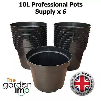 10L Black Plastic Plant Pots Strong Duty Round Professional Litre Nursery Pot X6 • £11.99