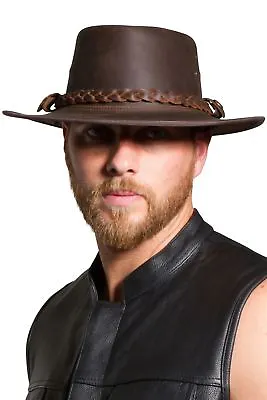 £24.97 • Buy Genuine Full Leather Distressed Unisex Brown Bush Hat Cowboy Hat 