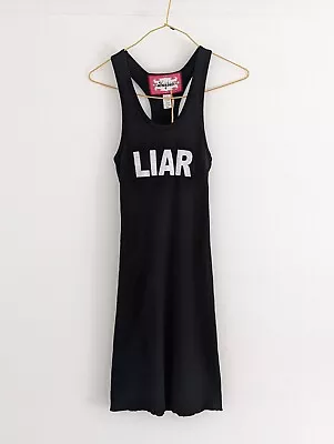 Vintage Meghan Fabulous Noland Black LIAR Y2k Racerback Dress Designer Size 8/10 • $56.85