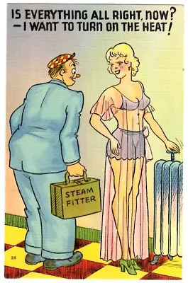 VTG Comic Postcard Is Everything All RightNow?Steam Fitter W Lady Risque Linen • $5.19