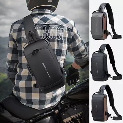 Men Chest Bag Pack Travel Shoulder Sling Backpack Cross-Body W/ USB Charge Port • £20.99