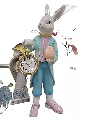 Easter Bunny Rabbit Clock Figure Decor 18” Tall Whimsical Mad Hatter • $80