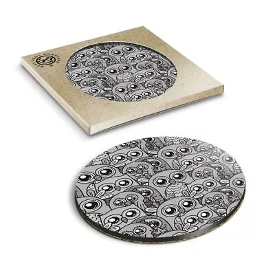 £3.99 • Buy 1 X Boxed Round Coasters - BW - Cute Owls Pattern Owl  #35479