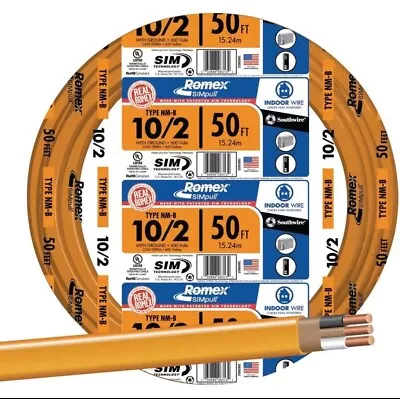 Southwire Romex 50ft 10/2 Solid Orange Type NM/B Electrical Wire 28829022 10 AWG • $69.50
