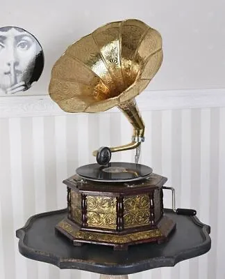 Vintage HMV Gramophone Player Recorder With Horn Brass Phonograph Handmade Gifts • £260.40