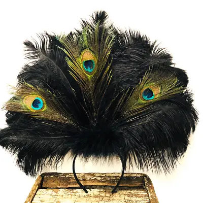 $67.07 • Buy Natural Peacock & Ostrich Feather Drab Carnival Showgirl Costume Headdress - ...