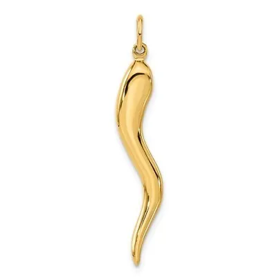 14K Yellow Gold Solid Italian Horn Good Luck Cornicello Charm Pendant Necklace • £498.96