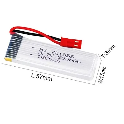 3.7V 500mAh Lipo 721855 JST Plug Rechargeable Battery High Rate Quadcopter • £9.95